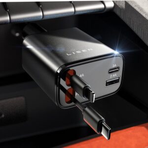 LISEN シガーソケット USB & USB-C 巻き取り式充電ケーブル 車 充電器 【69W 急速充電 4台同時に充電可能】