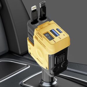 LEKVKM【2024 巻き取り式カーチャージャー シガーソケット USB (80CMケーブル2本付き) 急速充電